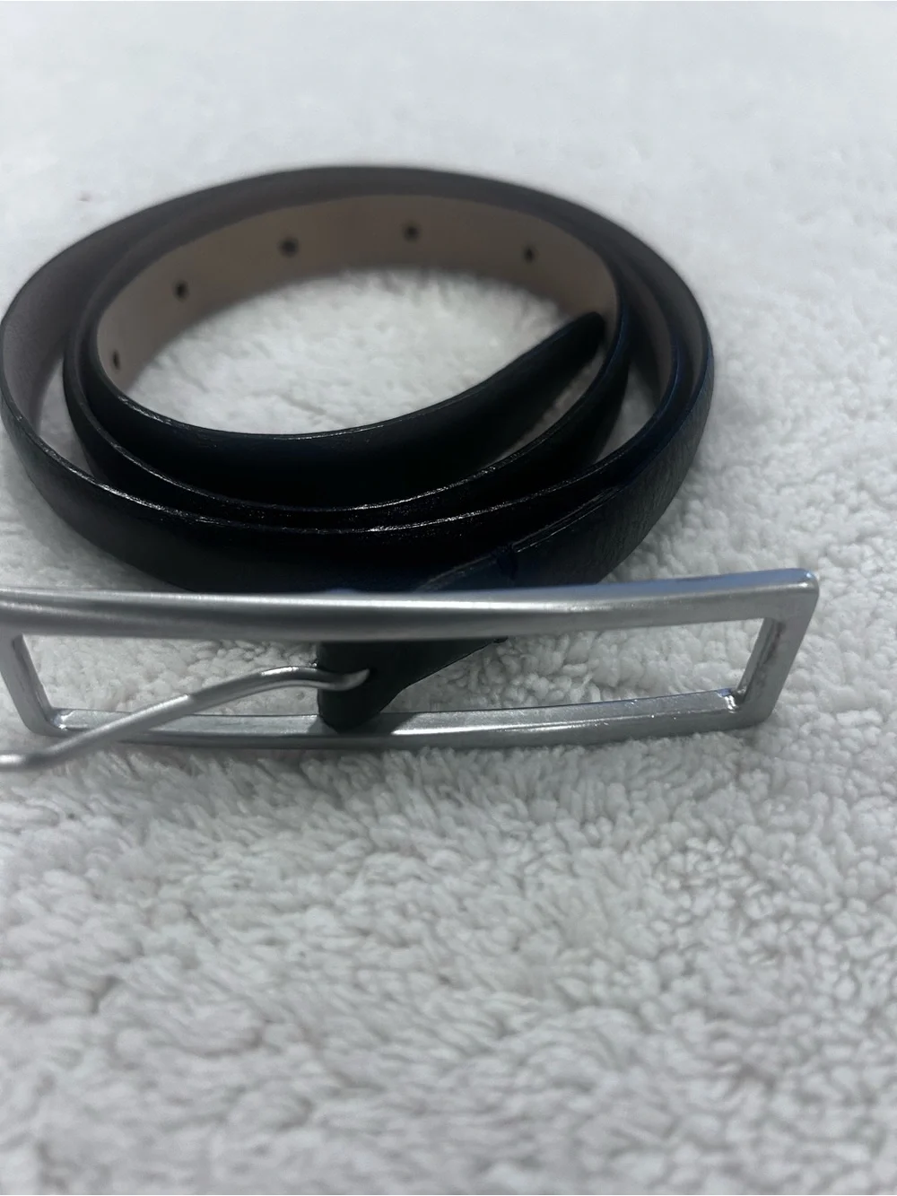 Minimalist Black Skinny Belt Silver Rectangle Buckle | New Without Tags